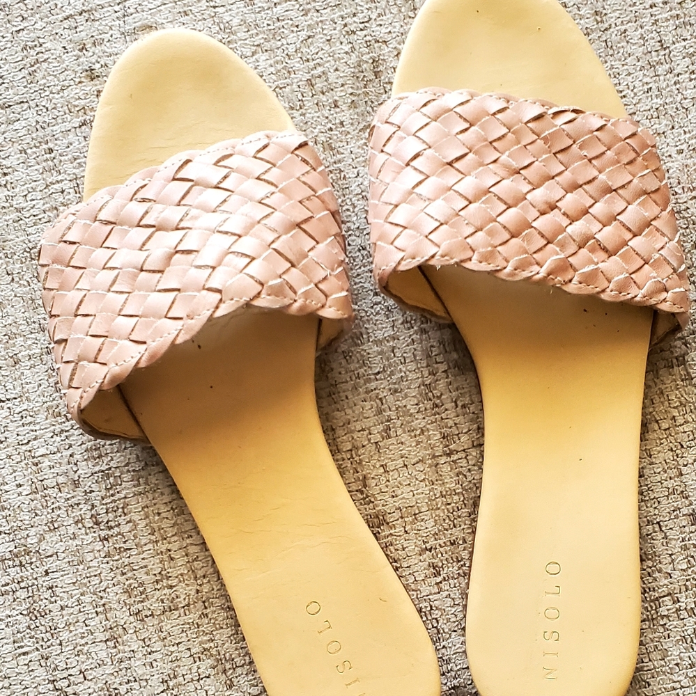 Nisolo woven slide in desert rose